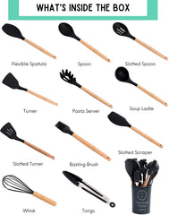 Non-Stick Wooden Spatula Set - 230°C Heat Resistant - Non-Scratch Cook's Gadgets - Silicone Utensils