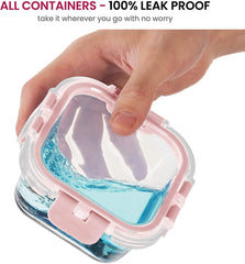 Newly Innovated Hinged BPA-free Locking lids - 100% Leakproof Glass Meal-Prep Containers, Great On-the-Go & Freezer-to-Oven-Safe Food Containers
