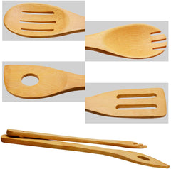 Wooden Spoons Cooking Utensils Set - 9 Pieces Bamboo Spatulas Tong and 1 Holder, Heat Resistant for Non Stick Cookware