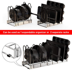 Adjustable Lid Rack for Kitchen Counter and Cabinet, Lid Organizer for 10+ Pots and Pans with 6 DIY Methods (Silver)
