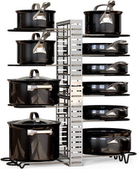 Adjustable Lid Rack for Kitchen Counter and Cabinet, Lid Organizer for 10+ Pots and Pans with 6 DIY Methods (Silver)