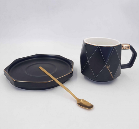 Diamond Cut Textured Ceramic Cup and Saucer
