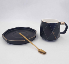 Diamond Cut Textured Ceramic Cup and Saucer