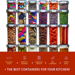 Clear Plastic Kitchen and Pantry Organization Canisters with Durable Lids for Cereal, Dry Food Flour & Sugar - Labels, Marker & Spoon Se