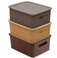 Kuber Industries Plastic 3 Pieces Extra Small Size Multipurpose Solitaire Storage Basket with Lid (Multicolour) - CTKTC023261, Standard, Brown